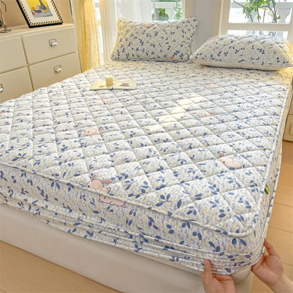 1pc Floral Style Bed Cover Quilted Bedspread Non-slip Mattress Protector Adults Kids Room Bedsheets 매트리스 커버 (No Pillowcase).