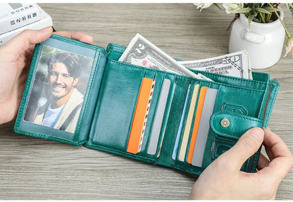 Contact'S Genuine Leather Wallets Women Men Wallet Short Small RFID Blocking Card Holder Wallets Ladies Red Coin Purse