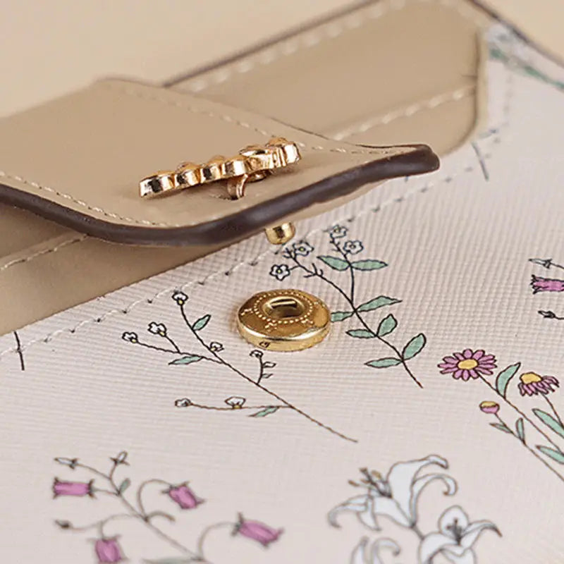 Slim Pu Leather Short Wallet Ins Multi Card Zipper Coin Wallet Strap Small Flower Card Bag Wallet Zipper Strap Women's Girl.