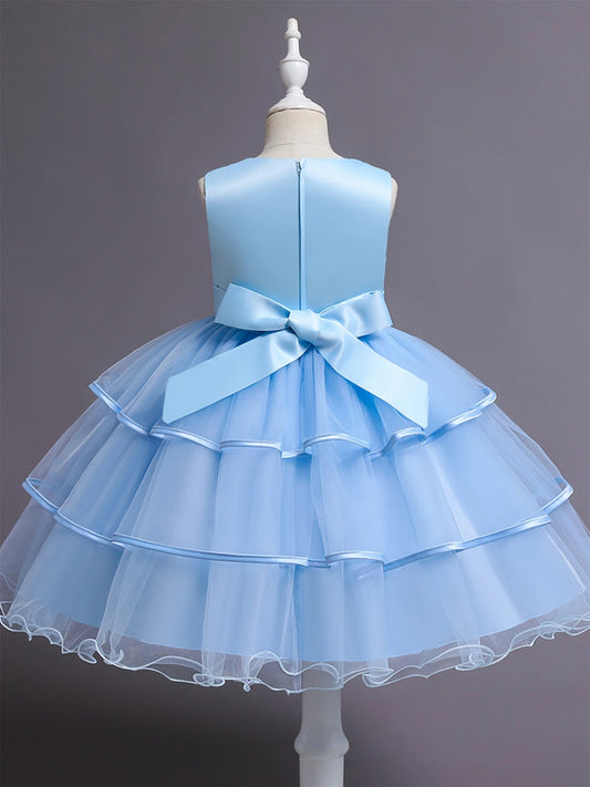 Blumen stickerei Kleid des blauen Mädchens ärmellose schlanke Prinzessin Geburtstags feier Kleid Klavier Performance tragen