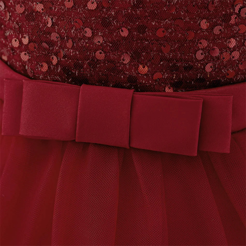 Kleinkind Rot Pailletten Mesh Kleid Mädchen Baby Einfarbig Neue Jahr Party Formale Kostüm Leistung Prinzessin Kleid Geburtstag Kleidung