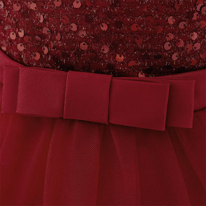 Kleinkind Rot Pailletten Mesh Kleid Mädchen Baby Einfarbig Neue Jahr Party Formale Kostüm Leistung Prinzessin Kleid Geburtstag Kleidung