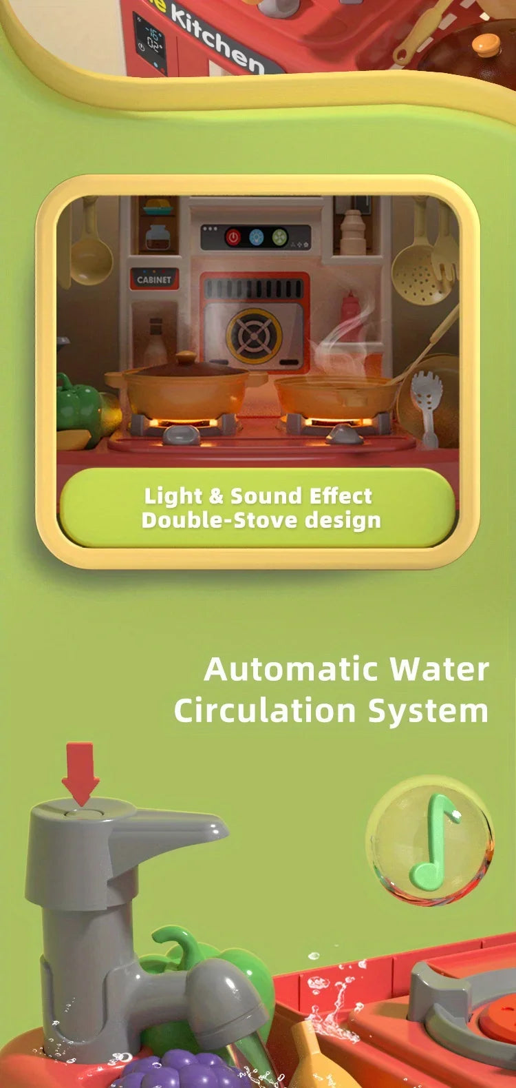 Children Realistic Simulation Kitchen Play Cooking Toys Set Simulation Table Utensils Light Sound Gift for Girls Boys Age Over 3.