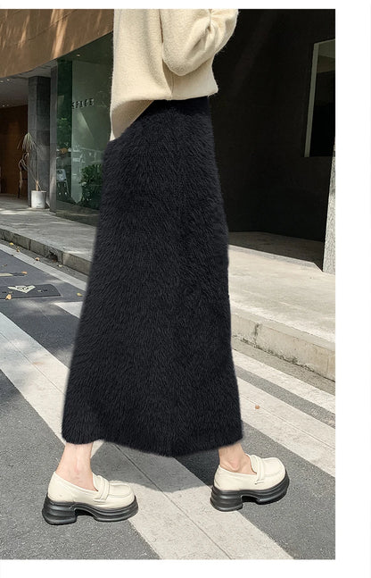 Autumn Winter New Knit Long Skirt Women Casual Thick Korean High Waist Soft A-Line Skirt