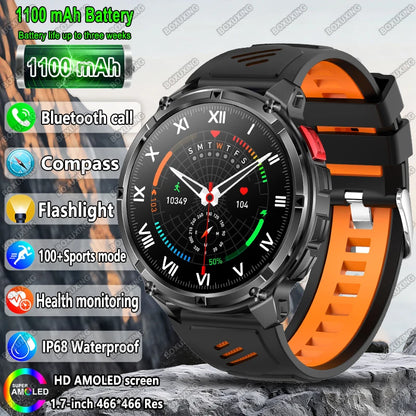 2025 New Military T-Rex 3 Smart Watch Men 1100mAh Battery AMOLED  IP68 Waterproof Outdoor Compass Bluetooth CallSport Smartwatch