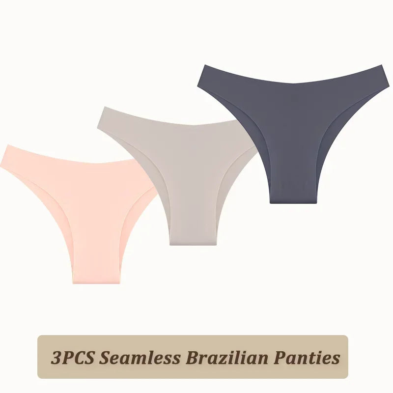 3PCS Women Seamless Brazilian Panties Ultra-thin Maillard panties Ice Silk Underwear Sexy Panty Low Waist G-string Female Solid.