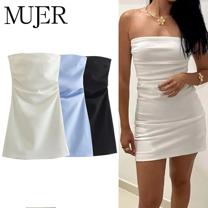 MUJER Off Schulter Mini Kleid Frau Blau Schwarz Weiß, Figurbetontes Kleid Frauen Backless Ärmellose Sommer Sexy Party Kurze Kleider.