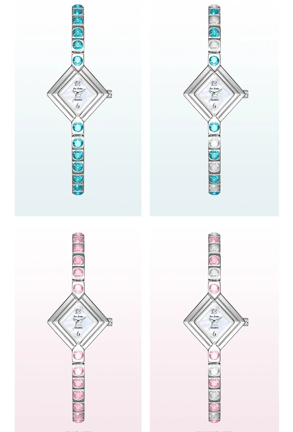 Luxury Women's Watch Square Dial Blue Rhinestones Bracelet Waterproof Fashion Elegant Wristwatch for Women Daily Wear Gifts.