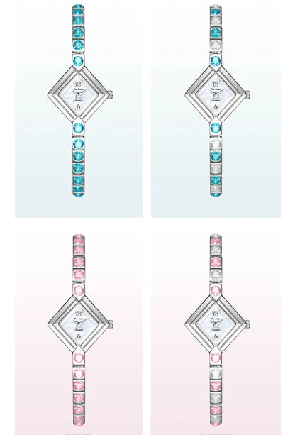Luxury Women's Watch Square Dial Blue Rhinestones Bracelet Waterproof Fashion Elegant Wristwatch for Women Daily Wear Gifts.