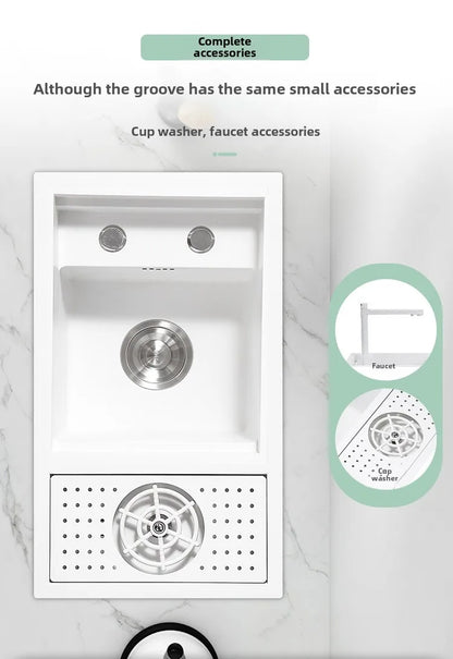 55 cm x 32 cm weißes, verstecktes Küchenspülbecken-Set, zusammenklappbares Wasserhahn-Abflussrohr, einklappbares Unterbauwaschbecken, kleines Waschbecken aus Edelstahl