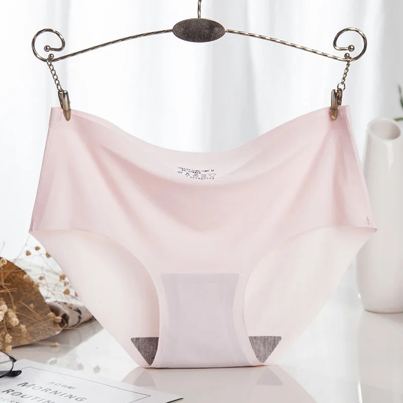 4PCS/Set Plus Size Women's Panties Solid Seamless Underwear Comfortable Breathable Ice Silk Sexy Lingerie Intimates Underpants