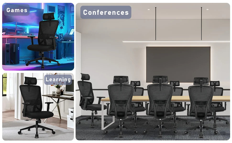 Durrafy Ergonomischer Bürostuhl, drehbarer Arbeitsstuhl mit verstellbarer Lordosenstütze und Armlehnen, für Home-Office-Gaming