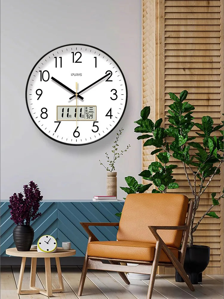 2025, neue 10/12/14 Zoll Temperatur und Luftfeuchtigkeit, elektronischer Kalender, multifunktionale Wanduhr, Dual-Display, stummgeschaltete Quarzuhren