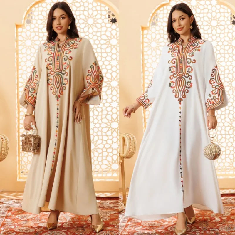 Ramadan Muslimische Damen bestickte lose Abaya-Kleider für Frauen Gala Marokko Dubai Eleganter lässiger Kaftan.