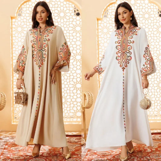 Ramadan Muslimische Damen bestickte lose Abaya-Kleider für Frauen Gala Marokko Dubai Eleganter lässiger Kaftan