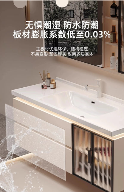 Cremefarbener Wind-Badezimmerschrank, integriertes Waschbecken aus Keramik, WC-Waschbecken-Kombination