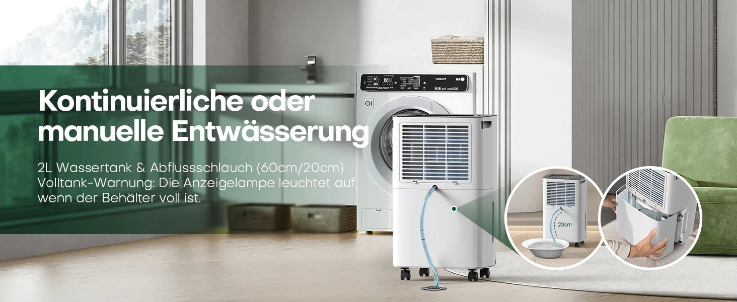 Dehumidifier 12 L/Day, Car Dehumidification, 24H Timer On/Off, Continuous Drainage, Room Dehumidifier, Suitable for Home/Basemen.