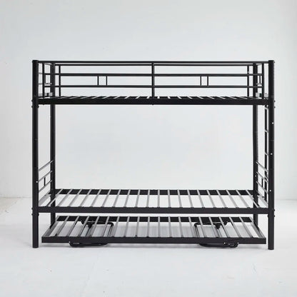 Etagenbett aus Metall, 90 x 200 cm, Etagenbett mit ausklappbarem Bett, erweiterbar auf zwei Einzelbetten oder Erwachsenenbetten, Schwarz