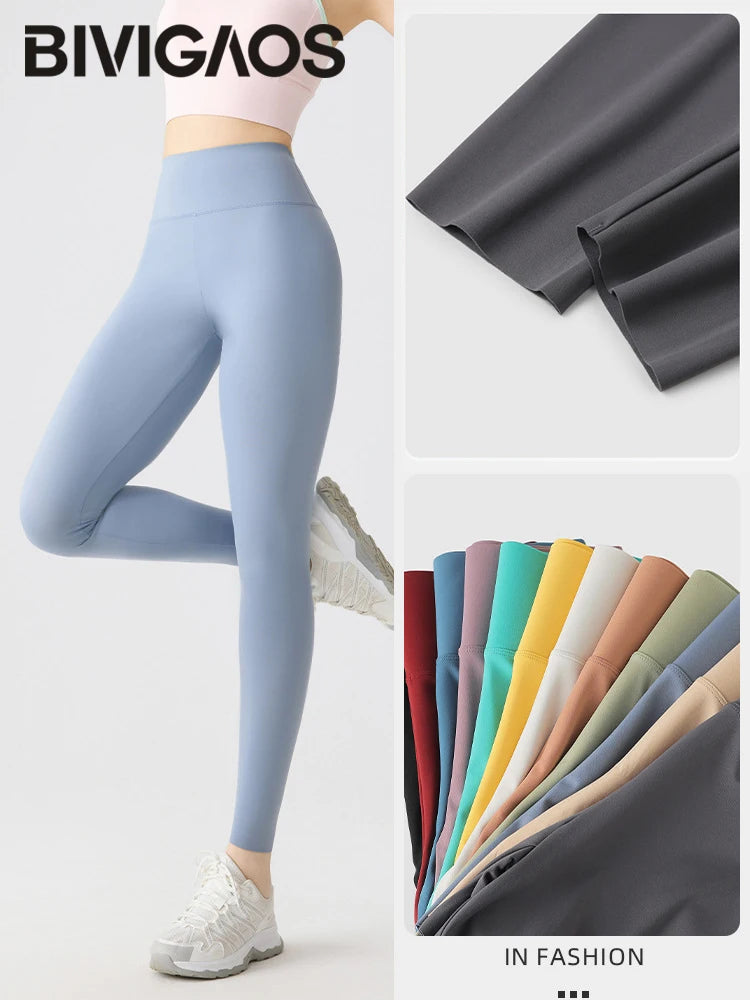 BIVIGAOS Spring Summer Multi Colored Thin Casual Fashion Sharkskin Leggings Women High Waist Tight Sport Cycling Fitness Legging.