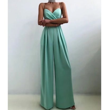 Summer Sexy Suspender Women's Jumpsuits Fashion Pleated Elegant Ladies Wide-leg Jumpsuits Trousers For Woman Party Rompers 2025.