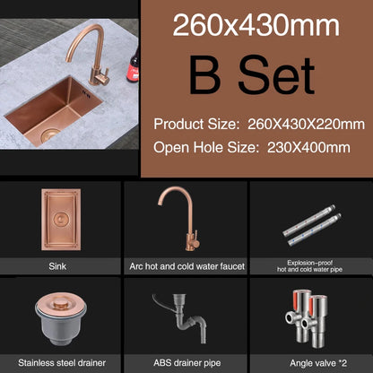 Rose Gold Kitchen Sink Nanometer Technology Gold 4mm thickness 304 Stainless Steel Manual Sink Single Bar Counter Kitchen Sink