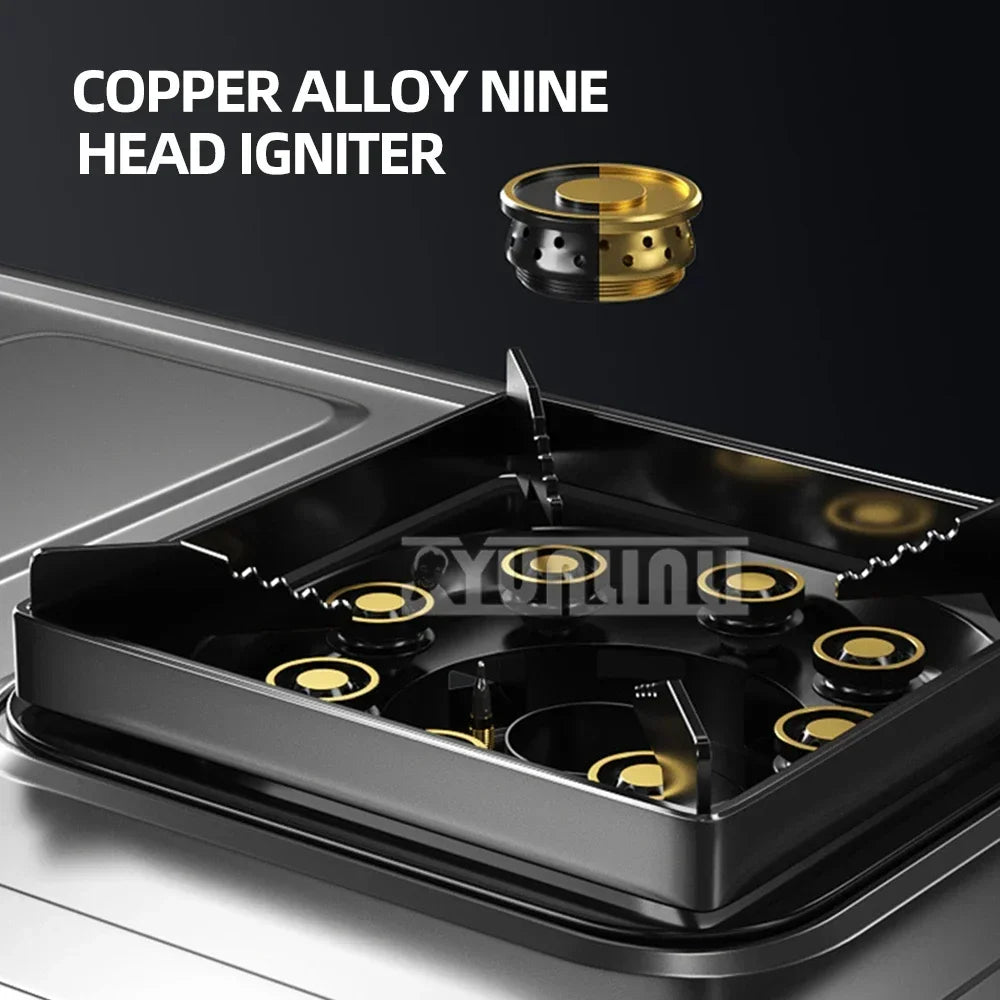 Desktop Stainless Steel Double Stove Household Bench Top Strong Fire Liquefied Natural Gas Stove.