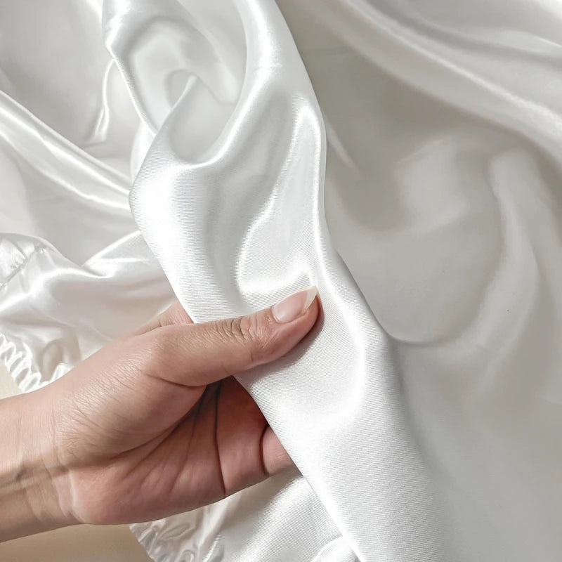 Satin Elastic Fitted Sheet Solid Mattress Cover 360 Band Bed Sheet for Single Double Couple King Queen Full Twin Bedsheet.