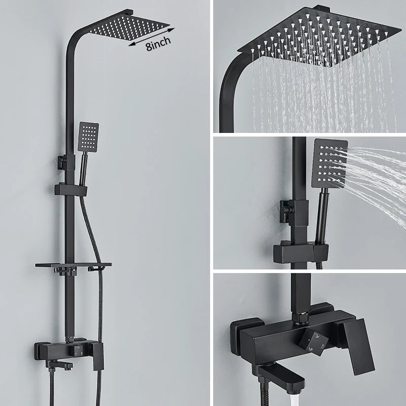 Black Chrome 3/4-way Shower Faucet Rainfall Shower Hot Cold Water Mixer Bidet Faucet Commodity Shelf For Bathroom Shower Mixer