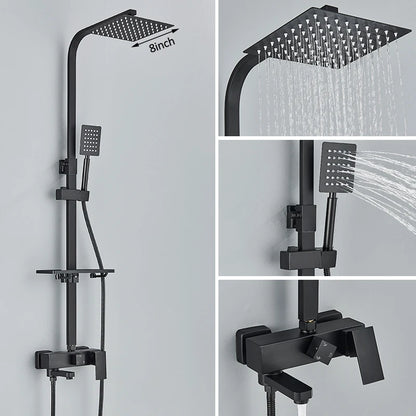 Black Chrome 3/4-way Shower Faucet Rainfall Shower Hot Cold Water Mixer Bidet Faucet Commodity Shelf For Bathroom Shower Mixer