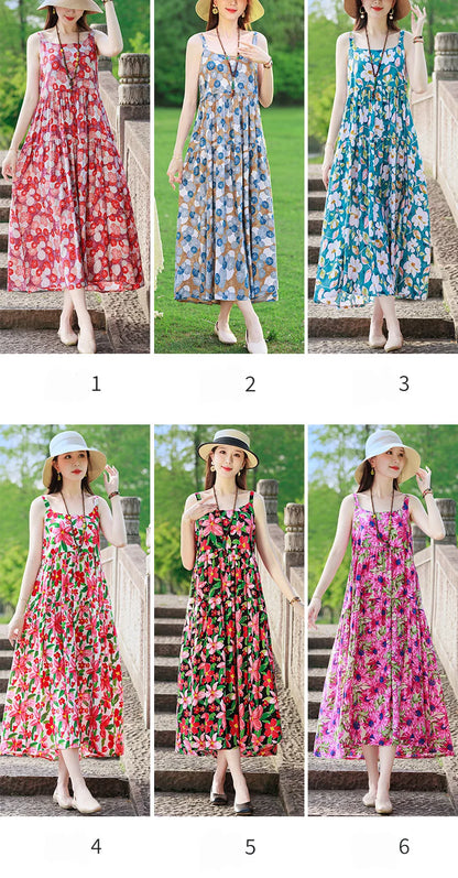 Neue Mode Lässig 2025, Sommer Elegante Kleider Für Frauen Oansatz Druck Vintage Ärmelloses Kleid Lose Frauen Kleidung.