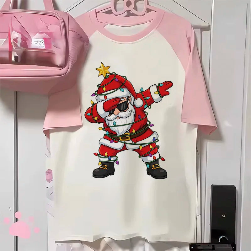 Ästhetik T-shirt Weihnachten Gedruckt Top Tees Frauen Punk Kawaii Pastell Shirt Retro Grafik Frauen Klassische T Shirt Mädchen