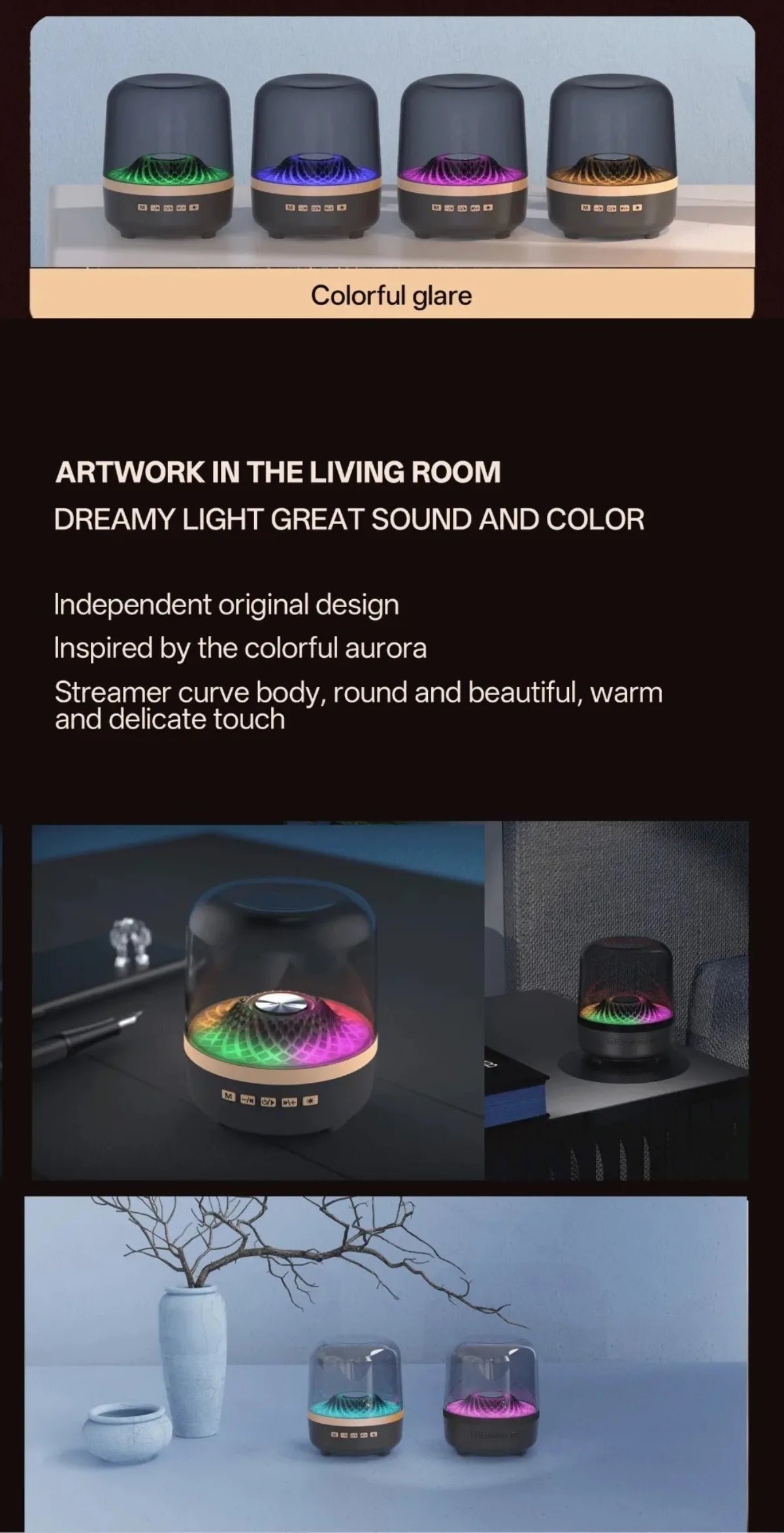 Portable Bluetooth 5.3 Breathing Lamp Speakers 3D Hi-Fi  Audio Subwoofer Outdoor Loudspeaker Music Surround Bass Box Speaker.