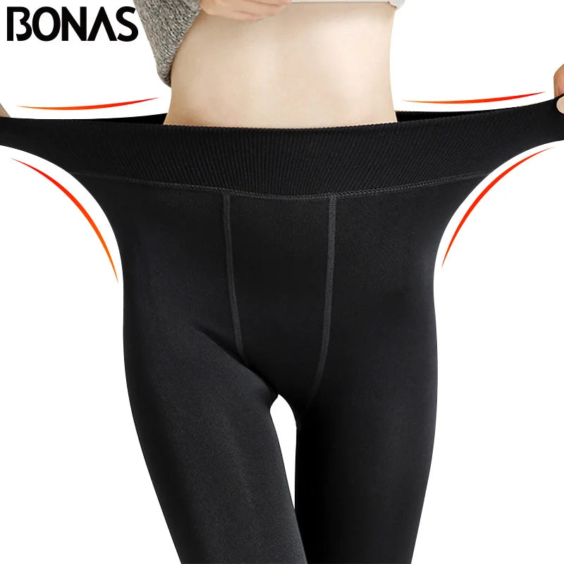 BONAS Women Plus Size Winter Tights High Elastic Velvet Warm Pantyhose Sexy Keep Warm Legins Female High Quality Warm Tights