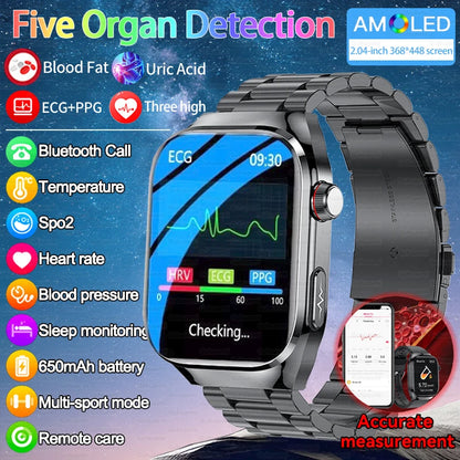2025 New AI Intelligent Diagnosis ECG+PPG Smartwatch Health Protection Blood Lipids Uric Acid Heart Rate BT Call Smart Watch Men.