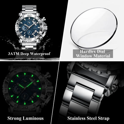POEDAGAR Luxury Watch For Men Calendar Luminous Waterproof Man Clock Male Chronograph Stainless Steel Men's Quartz Watches Reloj.