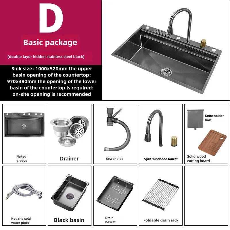 Wasserfall-Küchenspüle aus Edelstahl, extra groß, mit einem Schlitz, multifunktionale Geschirrspülbecken, Unterbaubecken, Tassenwascher