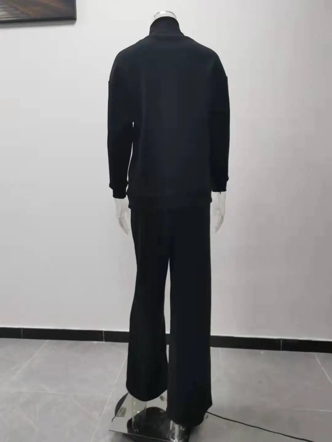 Autumn and Winter Women's New Knitted Fashion Casual Suit Two-piece High-neck Long-sleeved Top + Drawstring Wide-leg Pants Y2k.