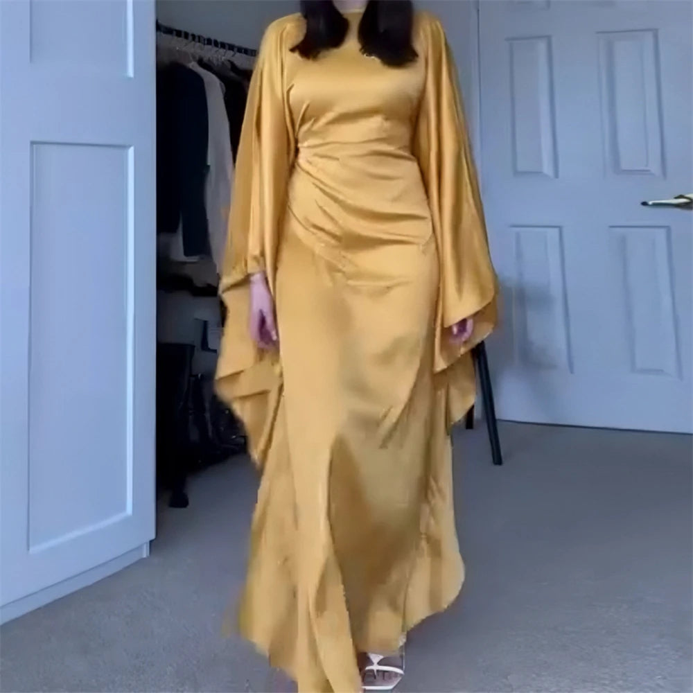 Eid glänzende Fledermaus Satin Abaya Dubai Luxus muslimische Abayas für Frauen Maxi Kaftan Kleid islamische Kleidung Kaftan Marocain Femme