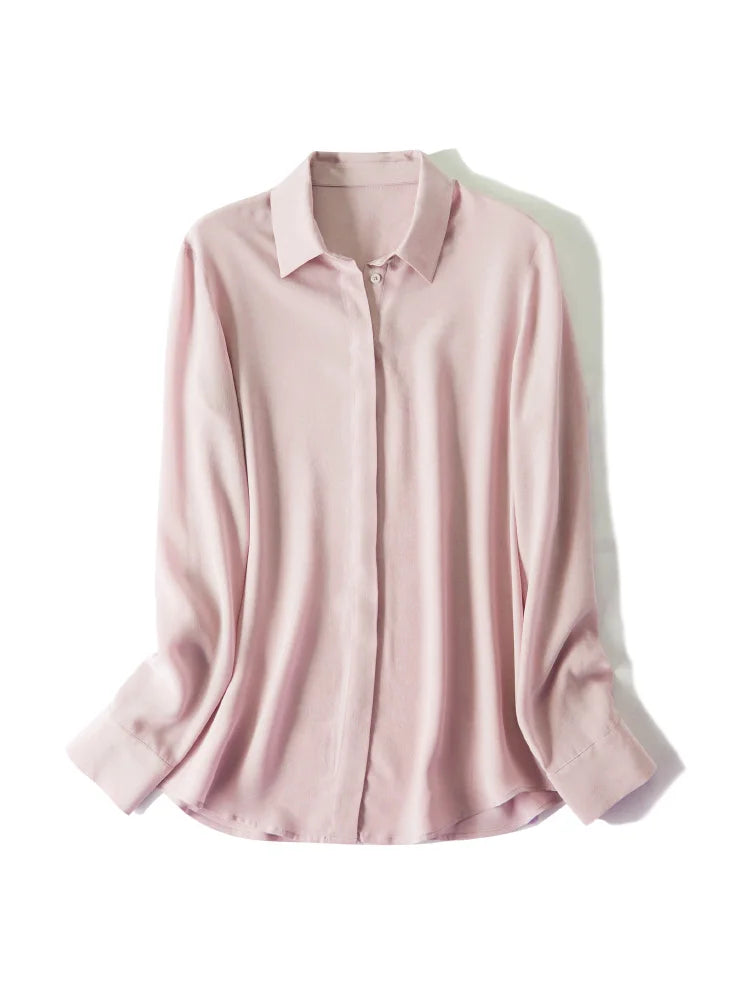 SuyaDream Damen-Seidenhemden, 100 % echte Seide, solide, langärmelige, schicke Blusen mit Knöpfen, 2025, Frühling, Sommer, Büro-Dame-Top, Weiß