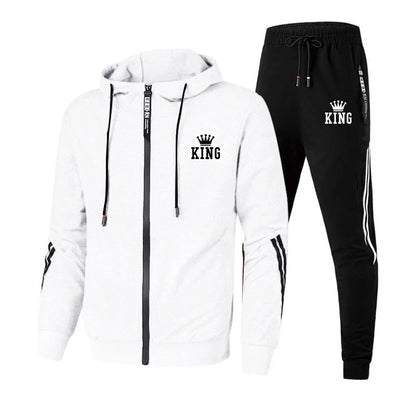 High Quality Men's Tracksuit Zipper Hooded Sweatshirt+Slim Sweatpants Set Casual Jacket Coat Jogging Clothing Fashion Print Suit.