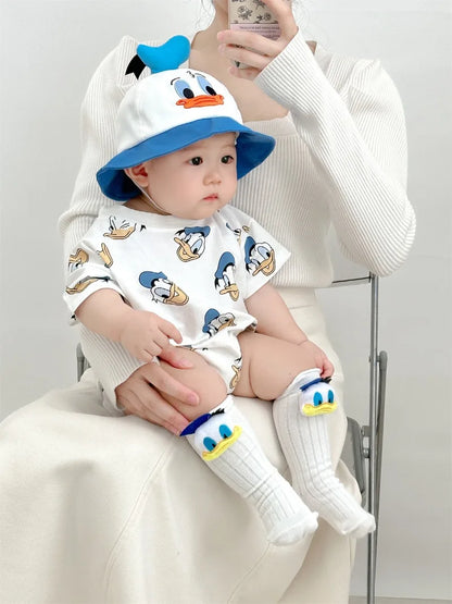 Donald Duck Bodys Einteiler Babykleidung 0-2 Jahre alt Cartoon-Stil Loose Wrap Ass Krabbelanzug K594-1.