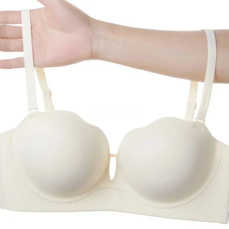10cm Push Up Strapless Bra Extreme Lift for Small Bust Anti-Slip Silicone Grip Seamless Invisible Design Adhesive Free Plunge.