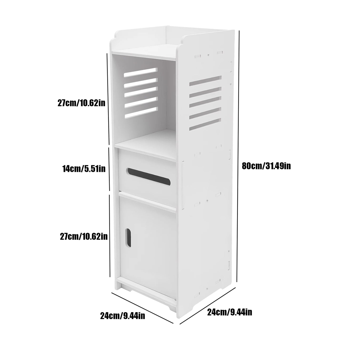 4-stufiger rechteckiger Badezimmerschrank, weißes freistehendes Lagerregal, Mehrzweck-Aufbewahrungsschrank, Badezimmerschrank, 24 x 24 x 80 cm