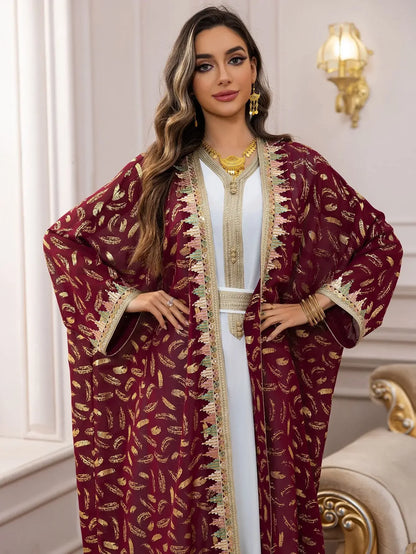 Muslim Abaya 3 Piece Set Women Party Dresses Cardigan Robe Sashes Suit Bronzing Jalabiya Ramadan Morocco Dubai Kaftan Vestidos