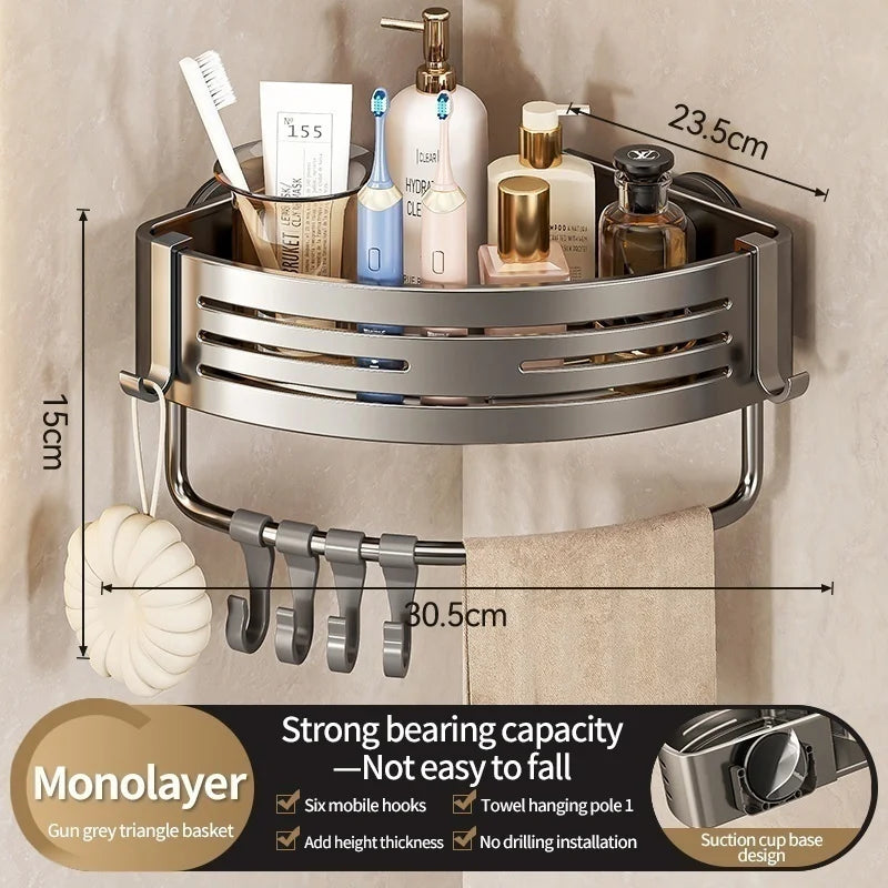 Saugnapf perforationsfreier Raum Aluminium Badezimmer Lagerregal Badezimmer Dreieckskorb Wandaufhänger Badezimmer Eckaufbewahrung