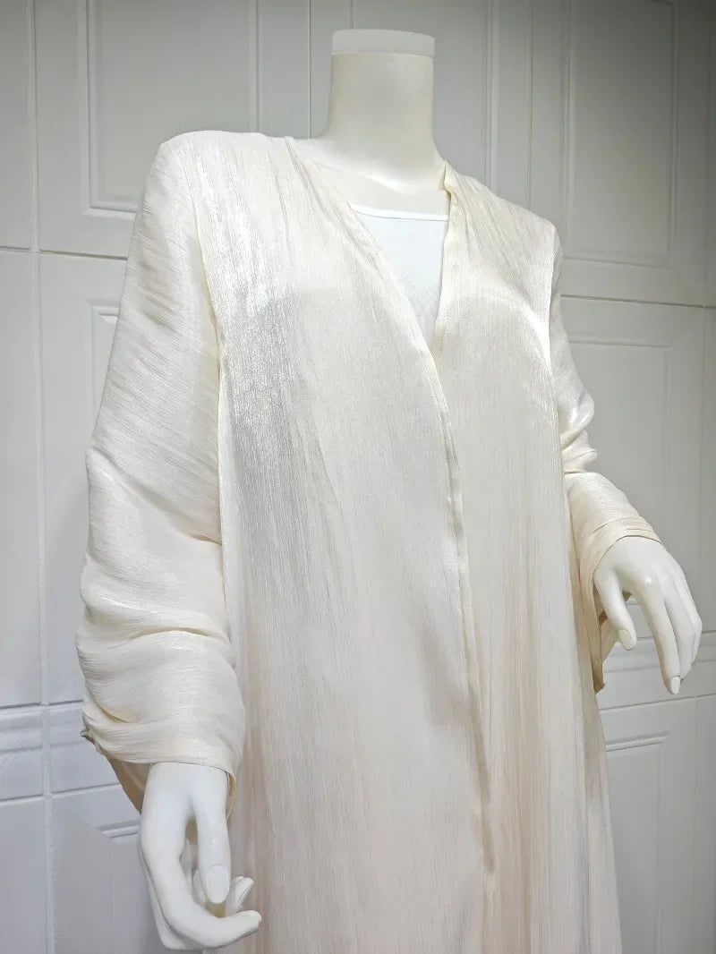2025 Ramadan Satin muslimischen bescheidenen Kleid arabische Frauen öffnen Abaya Dubai islamische Langarm Cardigan Kleidung Truthahn schlichte Robe