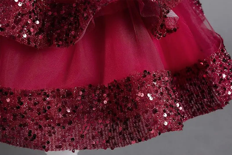 Sommer Neue Perlen Fliege Pailletten Mesh Kinder Ärmelloses Abendkleid Schule Abschlussfeier Multi Layered Kleid