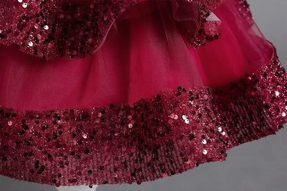 Sommer Neue Perlen Fliege Pailletten Mesh Kinder Ärmelloses Abendkleid Schule Abschlussfeier Multi Layered Kleid