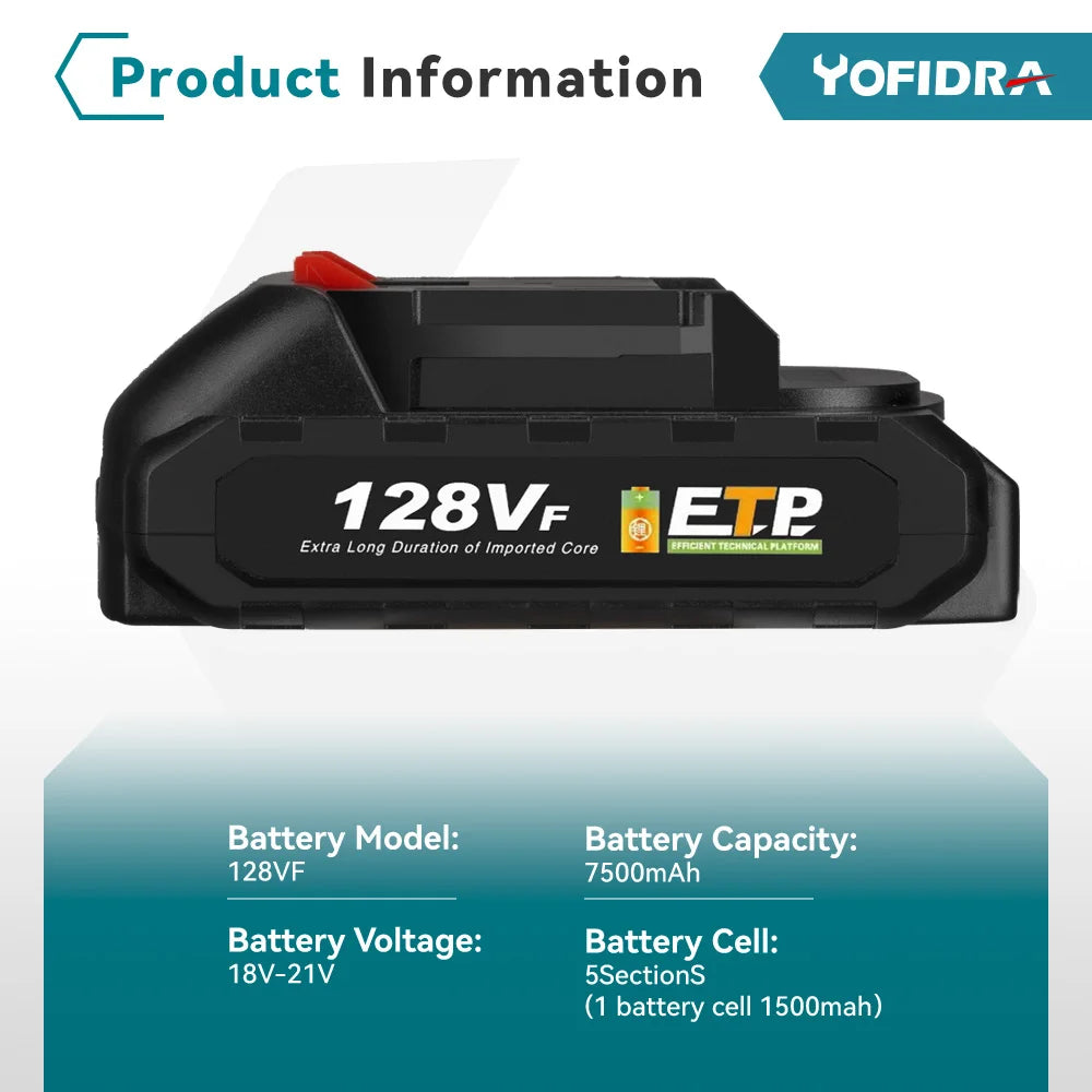YOFIDRA 18–20 V wiederaufladbarer 22500 mAh 928 VF 388 VF 128 VF Plus Lithium-Ionen-Akku für 21 V 18 V Elektrowerkzeug-Ersatzakku