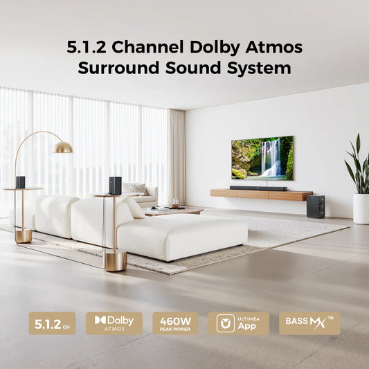 ULTIMEA 460W 5.1.2ch Sound Bar with Dolby Atmos, Surround Sound Home Theater System for TV with 2 Surround Speakers, APP Control.